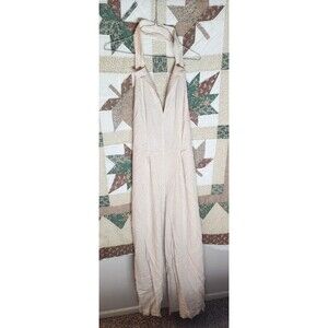 Charlie Holiday Linen Halter Jumpsuit Wide Leg Cream V-Neck Romper Size 6